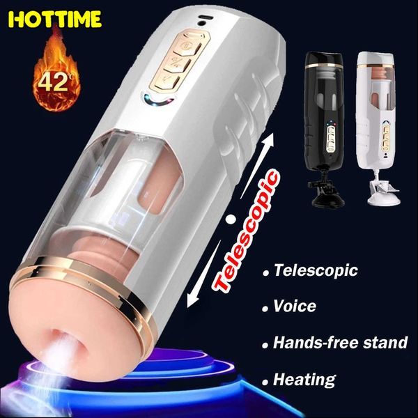 Artículos de belleza, taza masturbadora telescópica automática para hombres, Vagina Real, manos libres, máquina sexy para mamada, juguete para clímax de succión automática para hombres