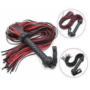 Artículos de belleza BDSM Juego para adultos Fetish Black Red PU Leather Whip Flogger Handle Spanking Flirt BondageErotic sexy Toy para pareja Arnés Castidad