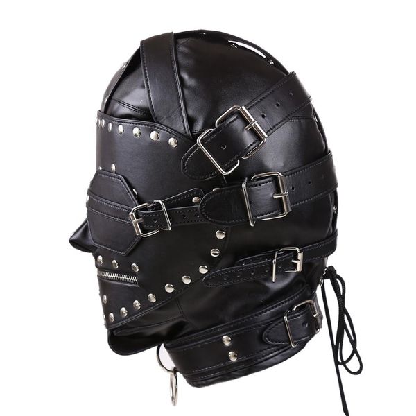 Articles de beauté BDSM Bondage Cuir PU Couverture Complète Capuche Esclave Eyepatch Tête Harnais Fermeture Éclair Bouche Fétiche Sexy Jouets Pour Couples Ensory Privation