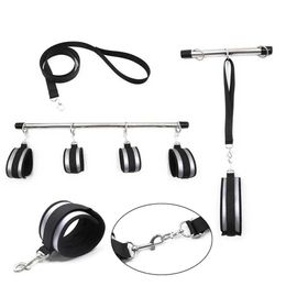 Artículos de belleza Bdsm Bondage Set sexy Esposas Tobillo Puños Collar Acero inoxidable Barra esparcidora de metal Restricciones Juguetes para pareja Juegos para adultos