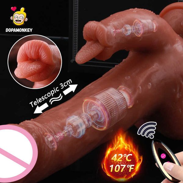 Artículos de belleza Big Dildo Vibrador inalámbrico para mujeres Clitoris Lick Stimulator Masaje telescópico Vaginal máquina sexy Juguete oral Adultos 18