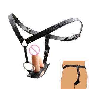 Articles de beauté camaTech PU Cuir sexy Butt Plug et Gode Harnais Ceinture Dispositif de Chasteté Masculine Culotte Bondage avec Pénis Cock Ring Pour Hommes Femmes