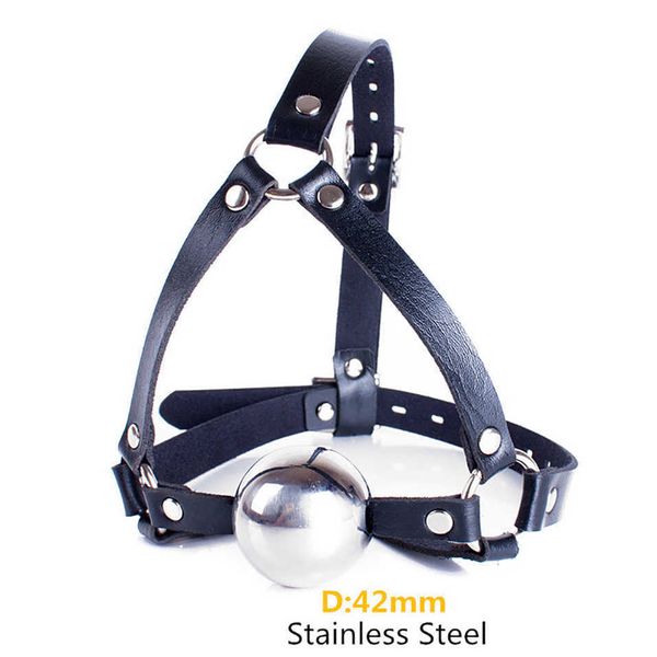 Artículos de belleza camaTech Acero inoxidable Ball Gag PU Bondage de cuero BDSM Restricciones Oral s Metal Boca abierta Arnés sexy Juguetes para parejas