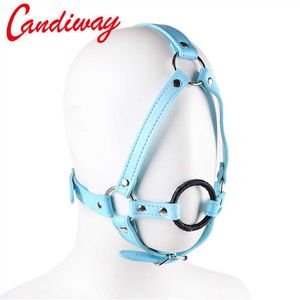 Artículos de belleza Candiway PU Arnés de cabeza de cuero BDSM Bondage Restricciones con O Ring Garganta profunda Mordaza oral Juego para adultos Juguetes sexy para pareja