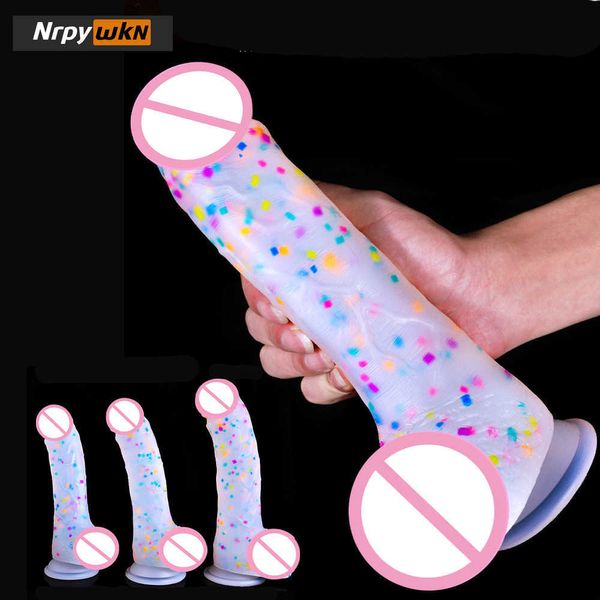 Articles de beauté Confetti 14-25cm gode réaliste en Silicone transparent ventouse femmes jouet sexy pour vagin point G