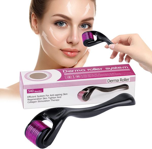 Artículos de belleza Derma Roller 540 Titanio 0,5 mm Micro Aguja Herramienta de microdermoabrasión cosmética para el crecimiento de la cara, la barba y el cabello