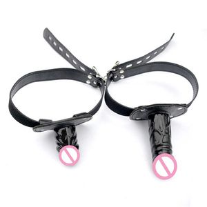 Articles de beauté Dildo Gag Cuir pour couples STRAP SUR LOCAGE BONDAGE BUCKLES BOUCHES OUVERT BDSM PENIS ADULT PENIS FEMMES SEXY T L1