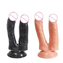 Schoonheidsartikelen Dubbel koppen Penis vagina en anus phallus penetratie realistische lul sexy speelgoedriem op twee dildo's