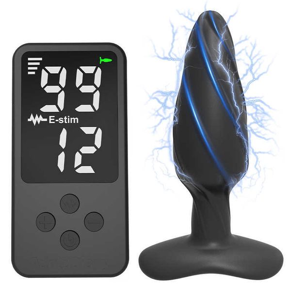 Artículos de belleza Choque eléctrico Enchufe anal Butt de silicona para mujeres Entrenador juguete sexy Consolador negro Masaje de próstata Hombres Vibración Buttplug remoto