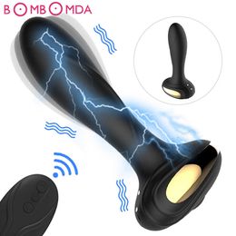 Artículos de belleza Choque eléctrico Vibrador anal E-stim Plug Control remoto inalámbrico Buttplug Vibrador Dildo Anus Dilator Male Prostate Massag