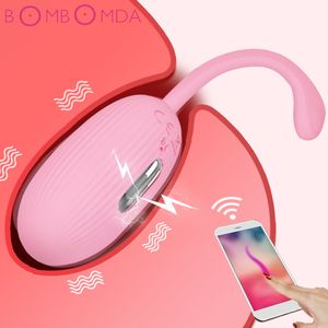 Articles de beauté Vibromasseur à choc électrique Vibromasseur en silicone à 12 vitesses APP Bluetooth Oeuf vibrant à distance sans fil Massage du point G Jouets sexy pour femmes