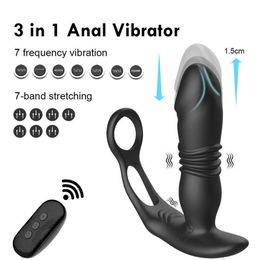 Artículos de belleza Vibrador anal telescópico eléctrico Masaje de próstata Butt Plug Estimulador Demora Eyaculación Pene Anillo Consoladores Juguetes sexy para hombres Gay