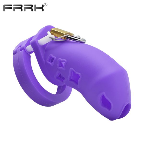 Articles de beauté FRRK Violet Long Silicone Pénis Anneaux Mâle Chasttiy Dispositif Ceinture 5 Cock 2022 Nouveau Creux Conception BDSM sexy Jouets