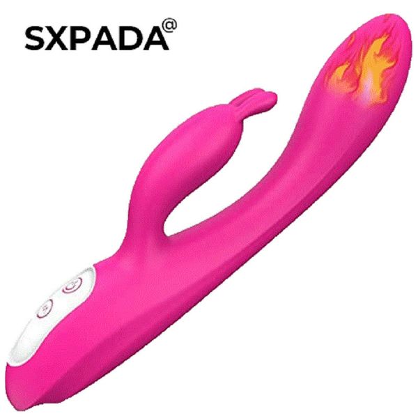 Artículos de belleza Vibrador de conejo de punto G con función de calefacción Rosa juguetes sexy para clítoris 9 Vibraciones potentes Estimulador de motor dual