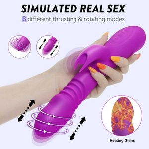 Schoonheidsartikelen Verwarming Automatische stuwkracht Dildo Rabbit Vibrator Clit Stimulator Sexy Machine Vrouwen Erotische speelgoed Vagina Massager Oplaadbaar