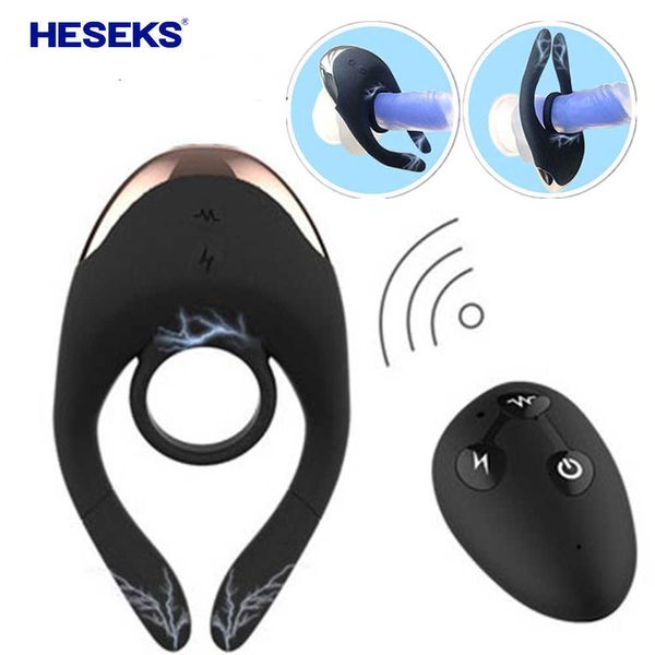 Artículos de belleza Heseks Electro Shock pene anillo vibrador masculino retraso eyaculación adulto juguete erótico castidad pene consoladores vibración juguete sexy