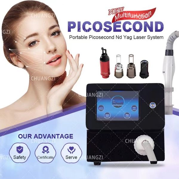 Articles de beauté HOT New Tattoo Removal Laser Carbon Gel Black Doll Traitement picoseconde Machine avec 4 embouts Factory Outlet