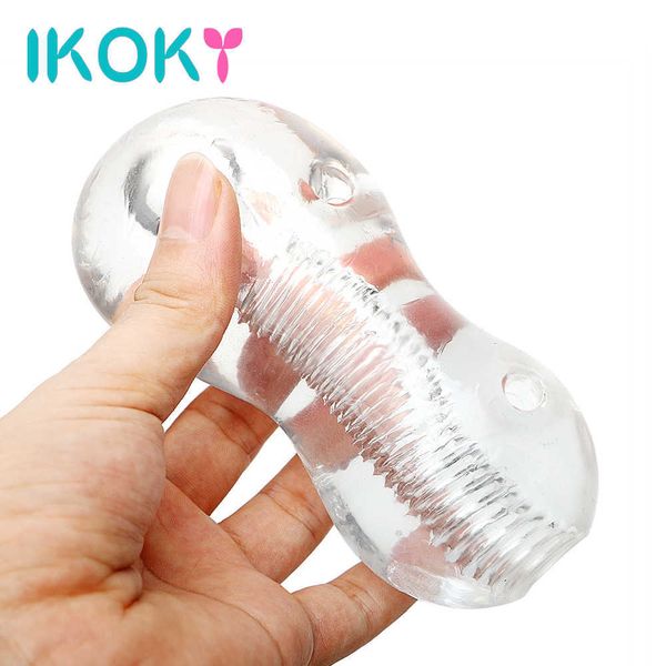 Artículos de belleza IKOKY Masturbador masculino Jalea suave Juguetes sexy para hombres Orgasmo Transparente Ejercicio de entrenamiento del pene Productos para adultos TPE tienda sexy