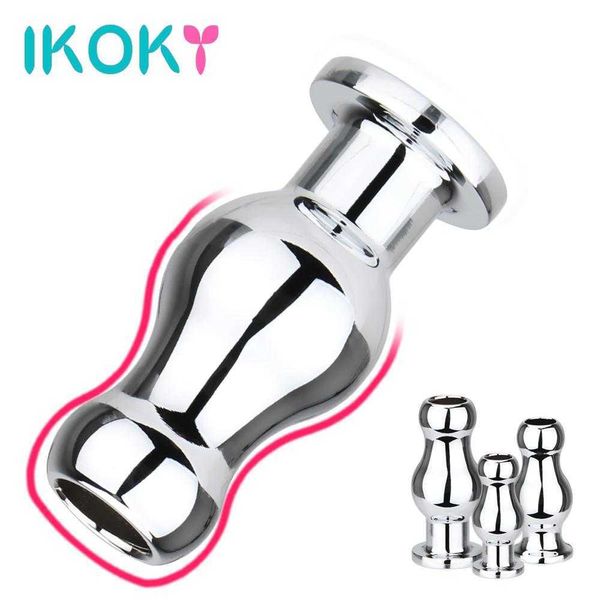 Artículos de belleza IKOKY Metal sexy Products Douche Enema jeringa Juguetes anales Butt Plug Hollow Dilatador para mujer Hombres Gay