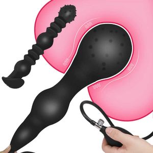 Artículos de belleza Dilatador anal inflable Consolador con ventosa o anillo de pene de ancla Juguetes sexy para expandir el ano Bomba de silicona Butt Plug