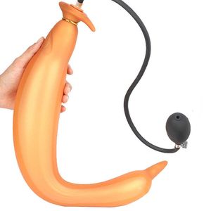 Artículos de belleza Consolador inflable Bomba anal 26-55 cm Largo Butt Plug Silicona Vagina Extender Juguete sexy Medio Hueco Buttplug Hombres Dilatador vaginal