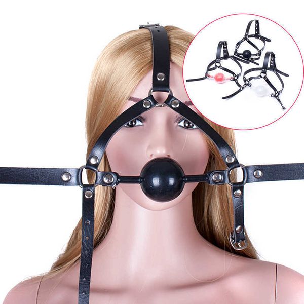 Articles de beauté Grand Silicone Ball Gag Bouche Ouverte Plug Cuir Tête Harnais Ceinture SM Bondage Esclave Museau Oral Fixe Érotique Sexy Jouets Pour Couple