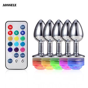 Articles de beauté LED Plug Anal en métal lumière colorée sans vibrateur vagin masseur bout à bout télécommande érotique jeu adulte jouets sexy pour hommes femmes