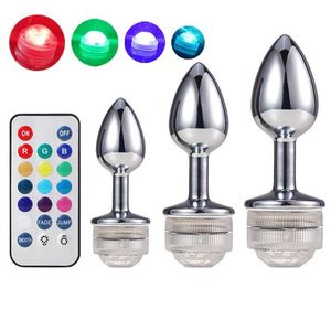 Articles de beauté godemichet anal éclairé en métal Anal avec lumière Led Buttplug Bdsm jouets stimulateur décoration vaginale jeux sexy pour adultes