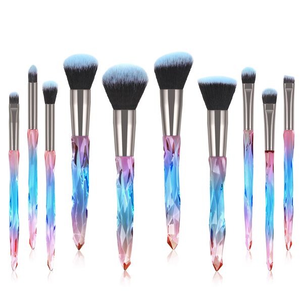 Articles de beauté ensemble de pinceaux de maquillage 10 PCS cristal poignée transparente Kabuki poudre fond de teint pinceau correcteur ombre à paupières Eyeliner pinceaux à sourcils