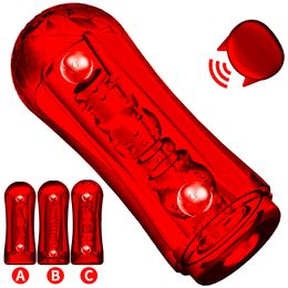 Articles de beauté Masturbateur masculin Coupe Chatte douce Jouets sexy Vagin transparent Double vibration Exercice d'endurance à distance sans fil PocketCup sous vide