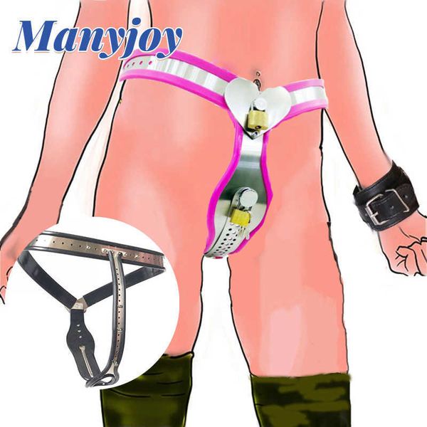 Artículos de belleza, cinturón de castidad de acero inoxidable tipo T con corazón femenino Manyjoy con tapón Anal, ropa interior, dispositivo de Bondage BDSM, juguete sexy para adultos