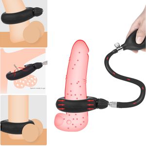 Artículos de belleza Nuevo anillo inflable para el pene Retraso en la eyaculación Erección Bloqueo de la polla Bondage Ball Camilla Anillos Adultos BDSM juguetes sexy para hombres Gay