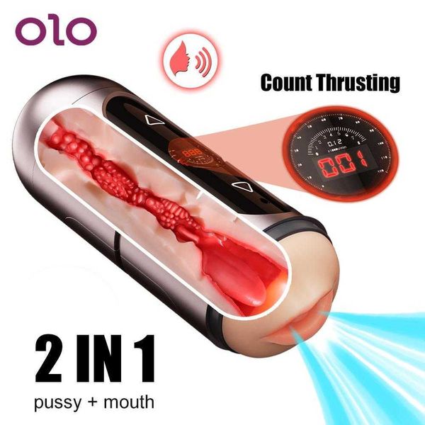 Articles de beauté OLO 4 modes vibrateur intelligent double canal masturbateur masculin LCD compte numérique poussant des jouets sexy pour hommes entraîneur retardé