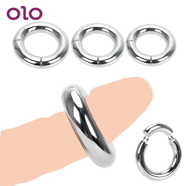 Artículos de belleza OLO Delay Eyaculación Anillo para pene Heavy Duty Male Magnetic Ball Scrotum Camilla 5 tamaños Metal Cock Lock juguetes atractivos para hombres