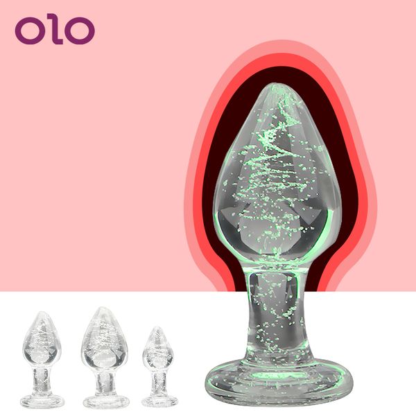 Artículos de belleza OLO sexy Shop Juguetes para parejas Dilatadores anales Plug Adultos Luminous Glass Butt Beads