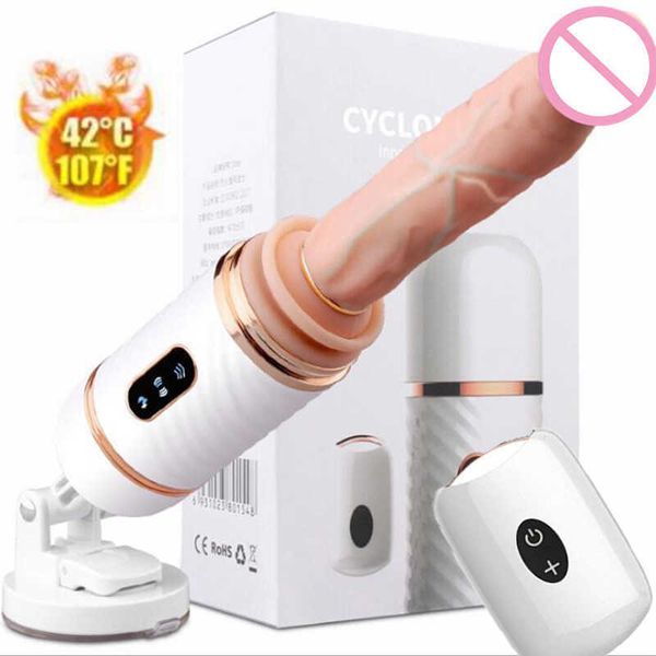 Artículos de belleza Pene Consolador Gran autocalentamiento Vibrador sexy Juguete Retráctil Mujer Ventosa Máquina de control remoto