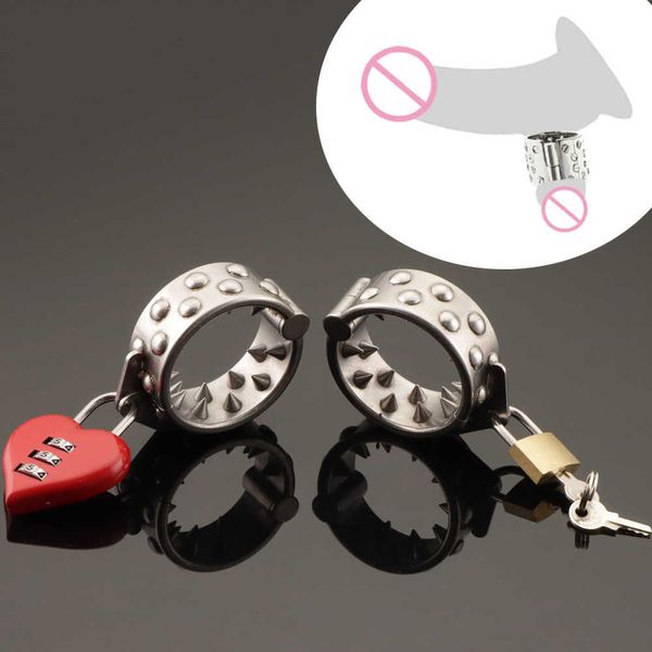 Artículos de belleza anillo de pene juguete sexy para hombres dientes de acero inoxidable espiga escrotum colgante de castidad masculina bdsm juguetes polla 18