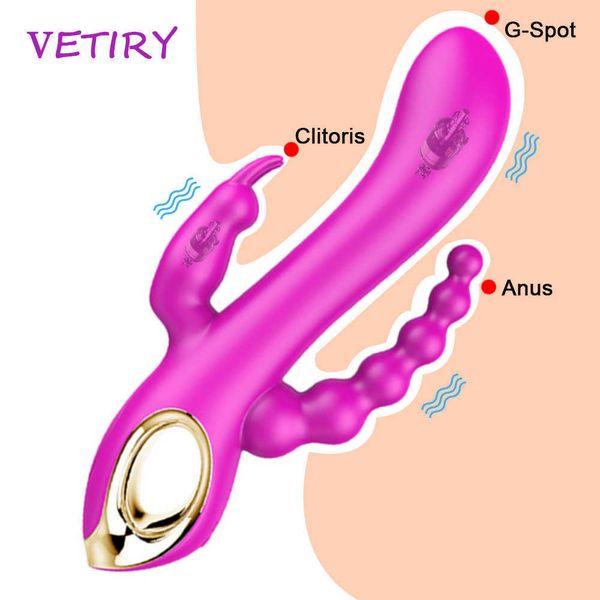 Articles de beauté Vibromasseur gode puissant Masseur de point G Clitoris Vagin Stimulateur anal Masturbateur féminin Triple Vibration Jouets sexy pour femmes
