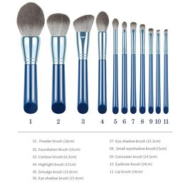 El maquillaje azul de la etiqueta privada de los artículos de la belleza cepilla la manija de madera 11pcs