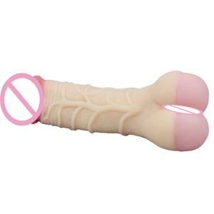 Schoonheid items realistische lul penis dildo met echt vagina poesje sexy speelgoed voor koppels gay gebruik masturbators cup mannen 21 cm 2-in-1 dubbel hoofd