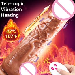 Schoonheidsartikelen Realistische telescopische dildo vibrator voor vrouwelijke grote echte penis afstandsbediening Verwarming Sexy Toys Women Suction Cup Masturbators