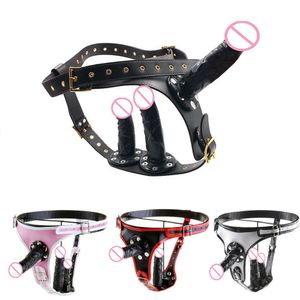 Articles de beauté Strapon amovible Double harnais gode Anal sangle lesbienne sur ceinture de chasteté pantalon jouets érotiques sexy pour femme BDSM