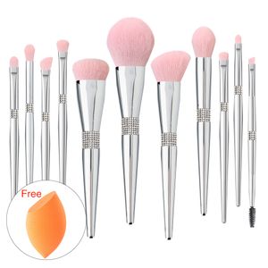 Schoonheidsartikelen Rose Gold Make-upborstel Aangepaste Logo Gratis monsters Fabrikanten Face Makeup Brush Set SMP20021-12 en 14 stcs en Rose Goid Chic Angled Holder