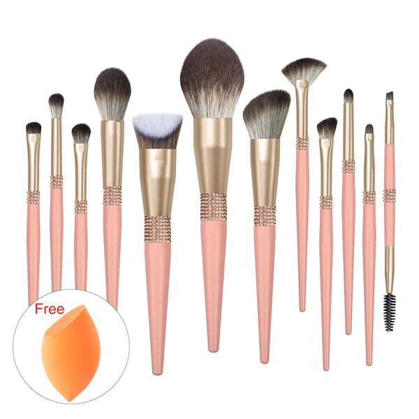 Articles de beauté Pinceau de maquillage en or rose Logo personnalisé Échantillons gratuits Fabricants Ensemble de pinceaux de maquillage pour le visage SMP20021-12 et 14pcs et seau noir / blanc / rose