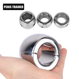 Schoonheid items scrotum hanger ball penis trainer terughoudendheid pik slot ring sexy speelgoed voor mannen testis gewicht brancards roestvrij staal