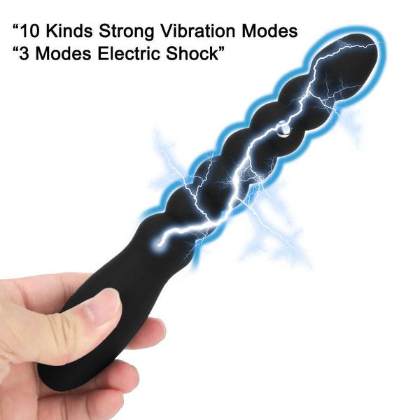 Artículos de belleza juguetes sexy para hombres Gay Anal Bead Butt Plug vibrador estimulador de próstata impermeable 10 frecuencia descarga eléctrica