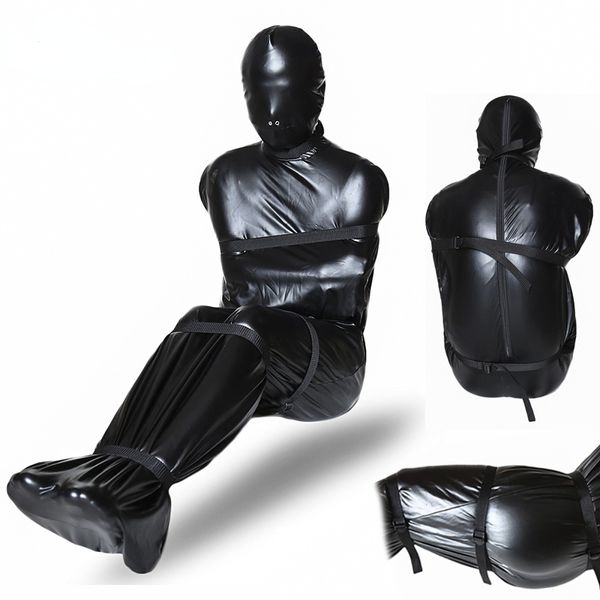 Articles de beauté sexyy Hommes Full Body Cover Body Faux Leather Bandage Jumpsuit Gay Costume sexyy Lingerie Tight BDSM Bondage Bag Gay Wear sexy