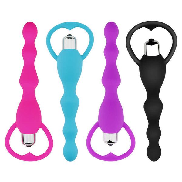 Artículos de belleza Silicona Patio trasero Vibración Pull Bead Masajeador Enchufe anal eléctrico Vibrador Dispositivo de masturbación unisexy Productos sexy para adultos