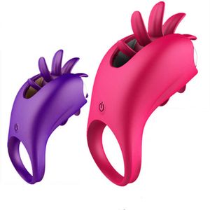 Schoonheid items siliconen pik penis ring tong rotatie clitoris vibrator 10 snelheid orale sexy producten voor vrouwen mannen volwassen games paren speelgoed