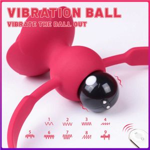 Articles de beauté Silicone Rose Ball Gag Bondage Oeuf Vibrant Bouche Orale Télécommande Femmes Sexy Jouets Pour Couples Adulte BDSM Esclave Jeu Prop